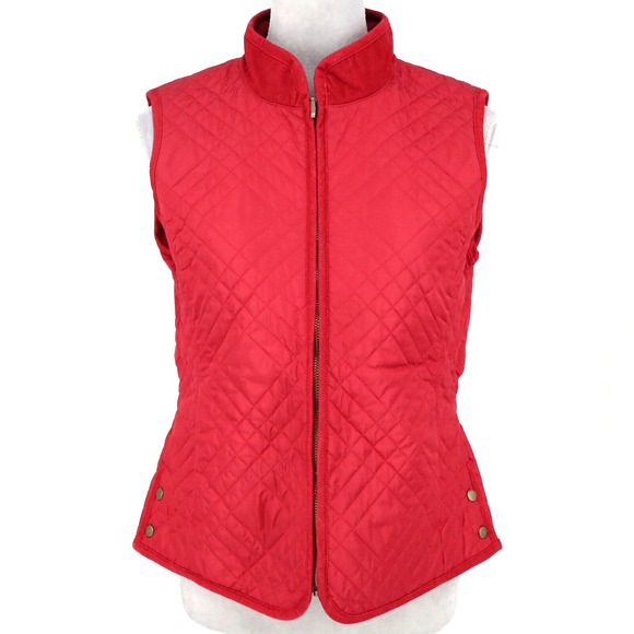 J Jill Vest Womens Small Red Quilted Full Zip Pockets Snaps Vintage Gorpcore - Picture 1 of 16